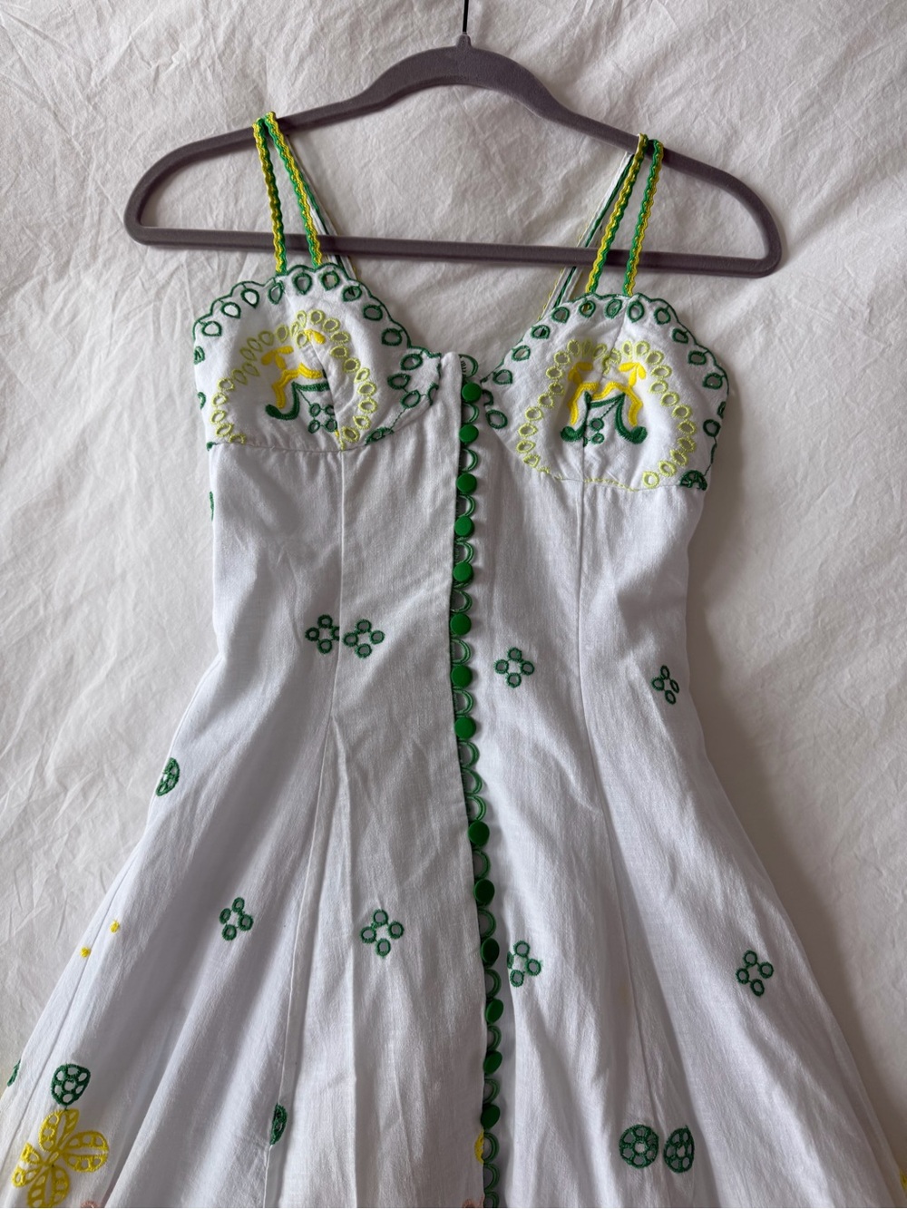 Charo Ruiz White Midi Dress with Green and Yellow Embroidery XS - Picture 8 of 8